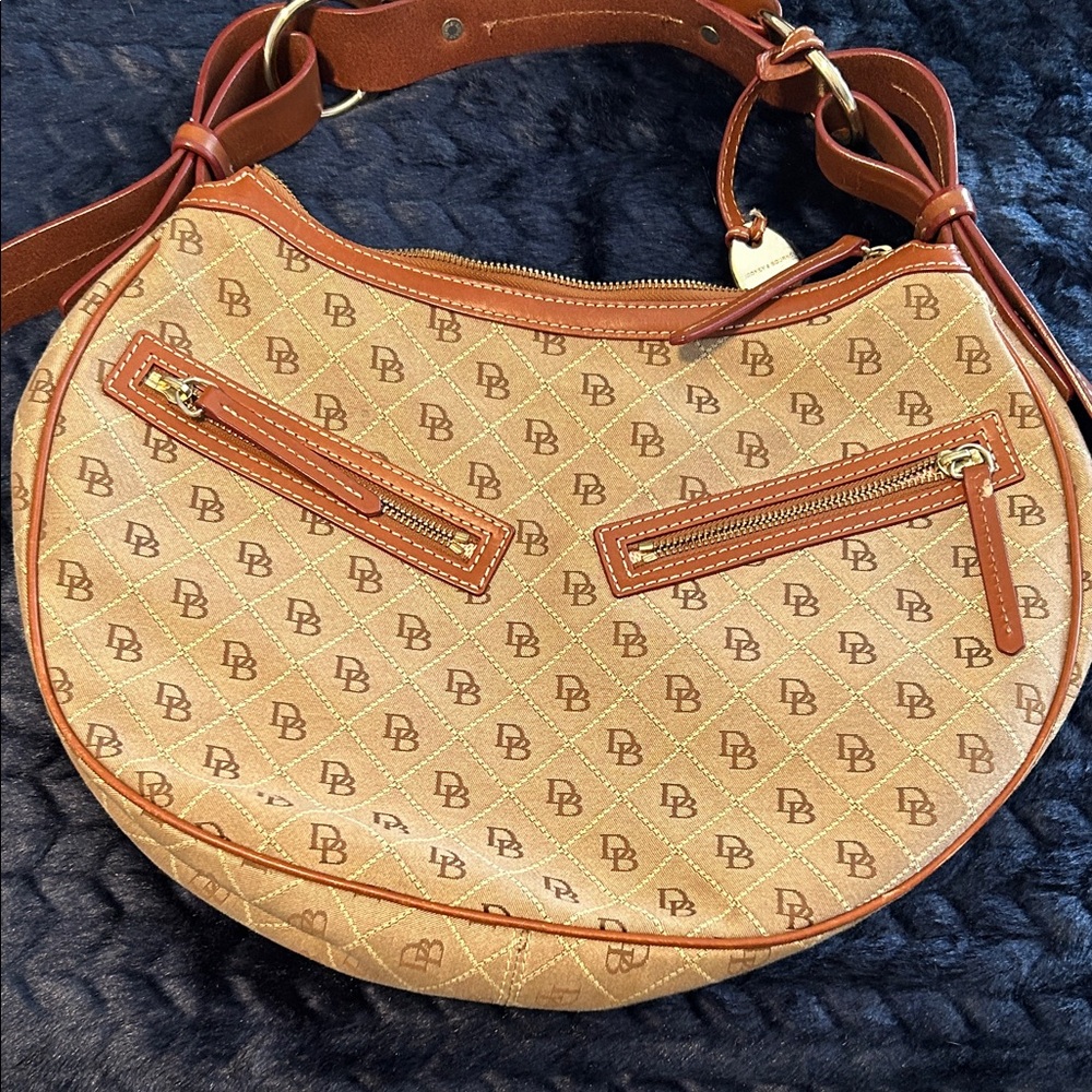 Dooney & Bourke Tan/Cognac Monogram Crescent Shoulder Bag